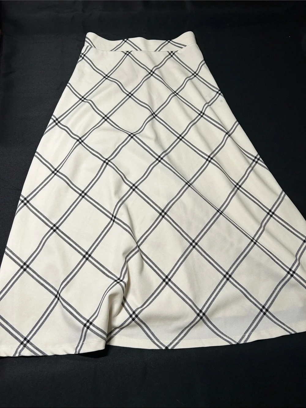 Cream Plaid A-Line Skirt with Black Windowpane